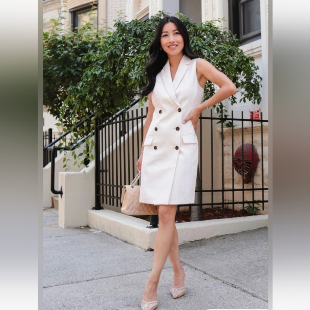 Ann Taylor Cream Double-Breasted Midi Dress - Picture 2 of 9